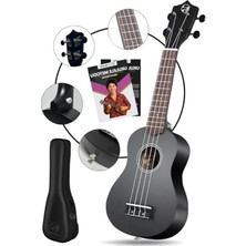 Aesco Siyah Soprano Ukulele Seti, Gül Ağacı Detaylar ile Zengin Ses