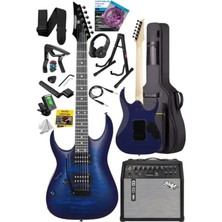 Aesco Yüksek Kalite 50W Amfili Elektro Gitar, Mavi Rosewood