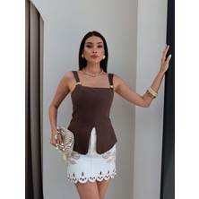 Esra Helvacı Aksesuar Askılı Keten Bluz