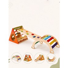 Wood & Joy Doğal Ahşap Üçgen Oyun Parkuru Oyun Alanı 3'lü Pikler Set
