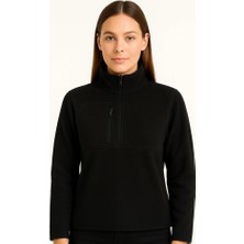 Deluxe Takı ve Giyim Polar Kazak – Dik Yaka, Yarım Fermuarlı, Fermuarlı Göğüs Cepli, Siyah Biyeli, Kışlık Rahat Regular Fit Günlük Model - Siyah
