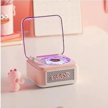 Aesco Nostaljik Mini Plak Görünümlü Bluetooth Hoparlör, Pembe