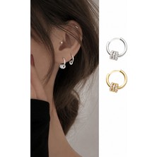 Trend Collection Gümüş Halka Küpe Zirkon Taş Detaylı Kadın Küpe