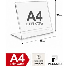 Ulusoypleksi A4 L Tipi Yatay 21X30 cm Şeffaf Pleksi Föylük Resimlik Stand Üstü Sergileme Etiketlik Fiyatlik 100 Adet