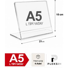 Ulusoypleksi A5 L Tipi Yatay 21X15 cm Şeffaf Pleksi Föylük Resimlik Stand Üstü Sergileme Etiketlik Fiyatlik 4 Adet