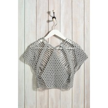 Talin Handmade Gri El Yapımı Crop Bluz - 38 Beden - El Yapımı