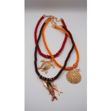 Stelle Jewelry Kadın Üçlü Halat Kolye Seti - Deniz Temalı Balık ve Kaplumbağa Figürlü Renkli Kordon Kolye