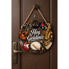 Lucena Müzik Temalı Hoş Geldiniz Kapı Süsü Yuvarlak Dekoratif Kapı Süsü Ahşap
