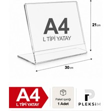 Ulusoypleksi A4 L Tipi Yatay 21X30 cm Şeffaf Pleksi Föylük Resimlik Stand Üstü Sergileme Etiketlik Fiyatlik 1 Adet