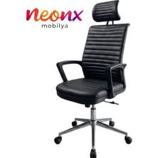Neonx|belinay Başlıklı Çalışma Koltuğu Ultra Lüx Derili Metal Ayaklı