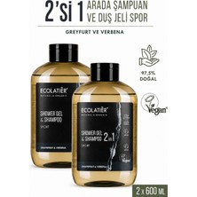 Erkek Saç ve Vücut Şampuanı 2'si 1 Arada Spor %97,5 Doğal Erkek Şampuanı ve Duş Jeli, 600 ml x 2 Set
