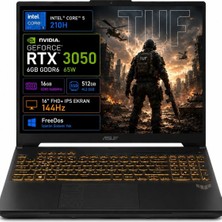 Asus Tuf Gaming F16 FX607VJB-RL037 Intel Core 5 210H 16GB 512GB SSD RTX3050 6 GB 16" Fhd+ Wuxga 144Hz IPS Panel Freedos Taşınabilir Bilgisayar