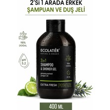 ECOLATIER 2'si 1 Arada Erkek Şampuan ve Duş Jeli Ekstra Ferah Ginseng, Dengeleyici, Aktif Detoks 400 ml /shampoo Shower Gel