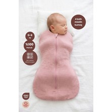 Bebekevi Oeko-Tex Sertifikalı  Müslin Kundak 0-6 Ay %100 Pamuk 4 Katlı Fermuarlı Bebek Kundak
