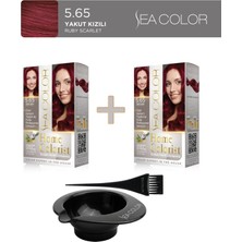 Sea Color 2'li Paket Home Colorist Set Saç Boyası 5.65 Yakut Kızılı, Boya Tası ve Fırça Hediye!
