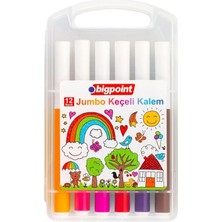Bigpoint Jumbo Üçgen Keçeli Kalem 12'li Set Renkli Plastik Kutuda Çocuklar İçin Güvenli Kullanım