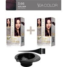 Sea Color 2'li Paket Home Colorist Set Saç Boyası 3.66 Kızıl Mor, Boya Tası ve Fırça Hediye!