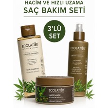 ECOLATIER Özel 3’lü Saç Bakım Seti: Saç Şampuanı + Saç Bakım Maskesi + Isı Koruyucu Saç Spreyi Uzama