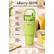 4Berry SS119 900 ml Çelik Termos Bardak Pipetli Kulplu Taşınabilir Su Matarası Yeşil