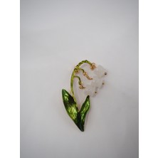 Stelle Jewelry Müge Çiçeği Broş - Gold Kaplama Yeşil Mineli Inci Çiçeği Kadın Broş Iğnesi