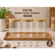Kitchen Line 3li Set Bambu Kapaklı Cam Saklama Kavanozu – Hava Geçirmez Çok Amaçlı Mutfak Saklama Kabı 850ML
