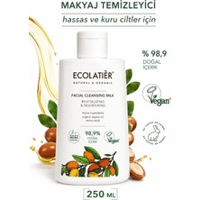 ECOLATIER Makyaj Temizleyici & Yüz Temizleyici Kuru ve Hassas Ciltler için Yüz Sütü Organik Argan, 250 ml