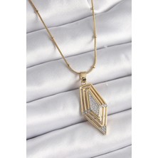 Mey Ithalat® 316L Çelik Gold Renk Zirkon Taşlı Vintage Model Kadın Kolye