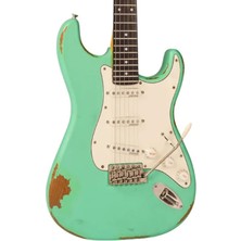 Vintage V6 Icon Elektro Gitar - Distressed Ventura Green