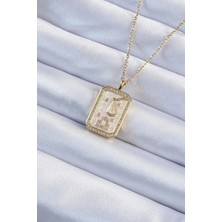 Mey Ithalat® 316L Çelik Zincir Altın Renk Zirkon Taşlı Çerçeveli Tarot Kolye