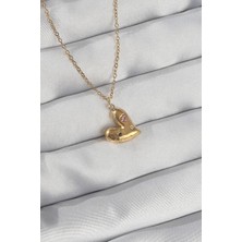 Mey Ithalat® 316L Çelik Zincir Gold Renk Renkli Zirkon Taşlı Kalp Kolye