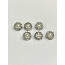 Taşlı Düğme/ Klasik Incili Model / Gümüş / 6 Lı Set / 1,7 cm