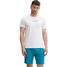 Calvin Klein Erkek Beyaz Kısa Kollu Şortlu Pijama Takımı LV00NM2900