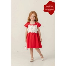 Eray Kids Kız Çocuk Kare Yaka Çiçekli Prenses Abiye Elbise