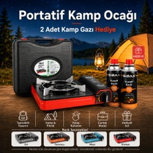 Givy Tekli Portatif Kamp Ocağı + 2 Adet Kamp Gazı Seti | Çakmaklı | Gaz Stop Emniyetli | Çantalı Taşınabilir