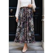İmaj Butik Fuşya Bel Lastikli Desenli Viscon Etek
