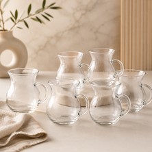 Kitchen Line Keyfiala Isıya Dayanıklı Borosilikat Cam Çay Bardağı– Şeffaf Kulplu Zarif Tasarım Çay Kahve Fincanı