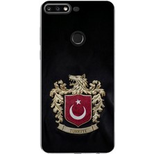 TechTree Huawei Y7 2018 - Honor 7c Uyumlu Türk Sembolü Kurt ve Bayrak Desenli Baskılı Silikon Kılıf