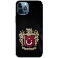 TechTree iPhone 12 Pro Max Uyumlu Türk Sembolü Kurt ve Bayrak Desenli Baskılı Silikon Kılıf