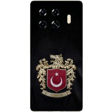 TechTree Tecno Spark 20 Pro+ Plus Uyumlu Türk Sembolü Kurt ve Bayrak Desenli Baskılı Silikon Kılıf