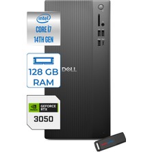 Dell Tower Essential QVT1260 Intel® Core™ İ7-14700 128GB Ddr5 512GB SSD 6GB/RTX3050 WIN11PRO Mini Tower Masaüstü Bilgisayar BTO01400723P37+ZETTAUSBBELLEK
