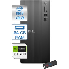 Dell Tower Essential QVT1260 Intel® Core™ İ7-14700 64GB Ddr5 512GB SSD 4GB/GT730 WIN11PRO Mini Tower Masaüstü Bilgisayar BTO01400725P22+ZETTAUSBBELLEK
