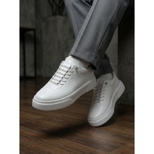 Derify Hakiki Deri Beyaz Erkek Casual Ayakkabı – Ortopedik, Ultra Rahat, Akıllı Bağcık, Günlük Sneaker