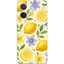 TechTree Oppo A5 Pro Uyumlu Sulu Boya Limon ve Çiçek Desenli Baskılı Silikon Kılıf