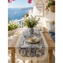 Nurgita Home Ingiliz Köylüler Fisto Fırfırlı Keten Runner ( 40X 130 cm ) Leke Tutmaz