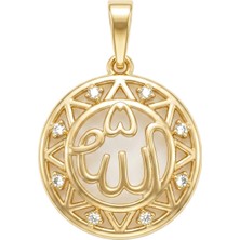 Zeino Allah Yazılı Zirkon Taşlı Kolye Ucu - 14K Altın Kaplama - 18 x 26 mm