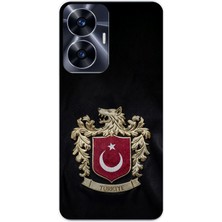 TechTree Realme C55 Uyumlu Türk Sembolü Kurt ve Bayrak Desenli Baskılı Silikon Kılıf
