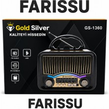 farissu Gold Silver GS-1360 Nostaljik Radyo - Bluetooth, USB, TF Kart Destekli Taşınabilir Müzik Çalar
