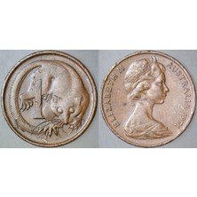 Banknoting Avustralya 1 Cent 1971 Uçan Fare Temalı. Kraliçe 17,6 Mm.