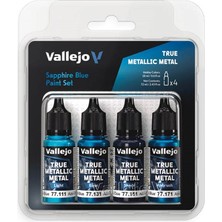 Vallejo 77256 4X18 Ml. Sapphire Blue, True Metallic Metal (Tmm) Serisi Model Boyası Seti