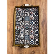Color Craft Ahşap Çerçeveli Seramik Sunum Tepsisi 40X25 cm - Otantik Kulplu Hediyelik Tepsi